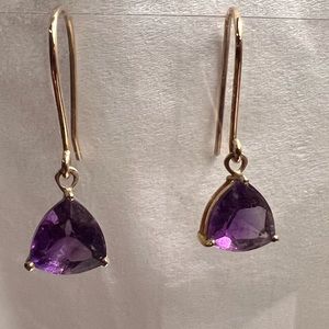 Genuine Amethyst & 10k Solid Gold Drop Earrings